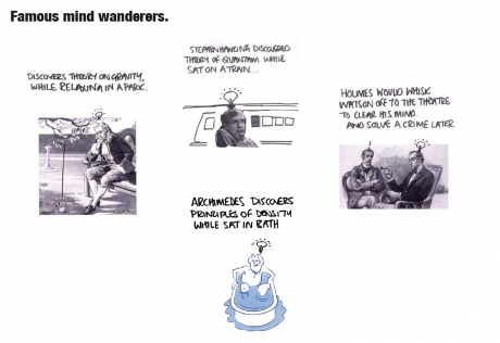 four famous mind wanderers: archimedes, einstein, hawking, and holmes