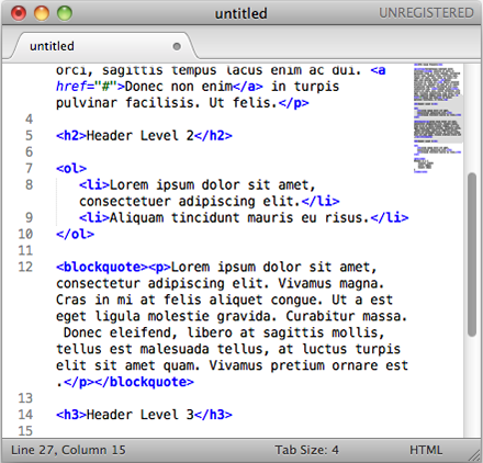 HTML code in a text editor