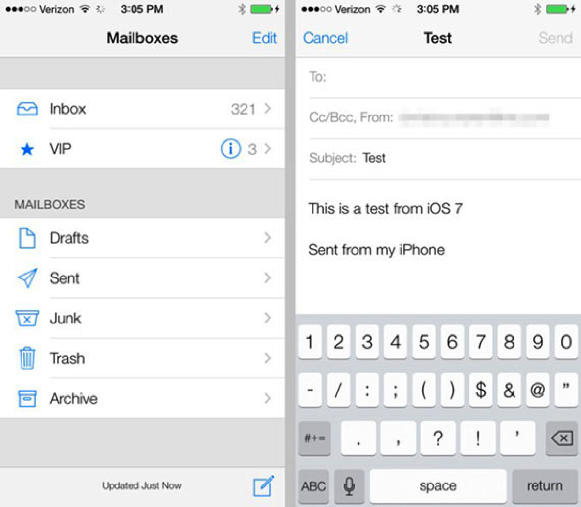 The mailbox in the iOS7 beta for iPhone