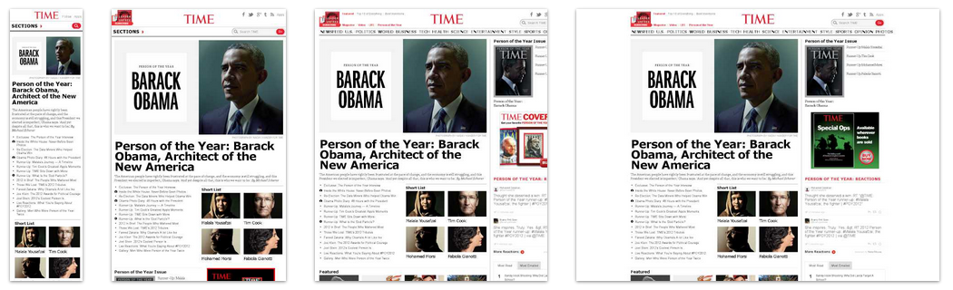 Responsive break points on the TIME website.
